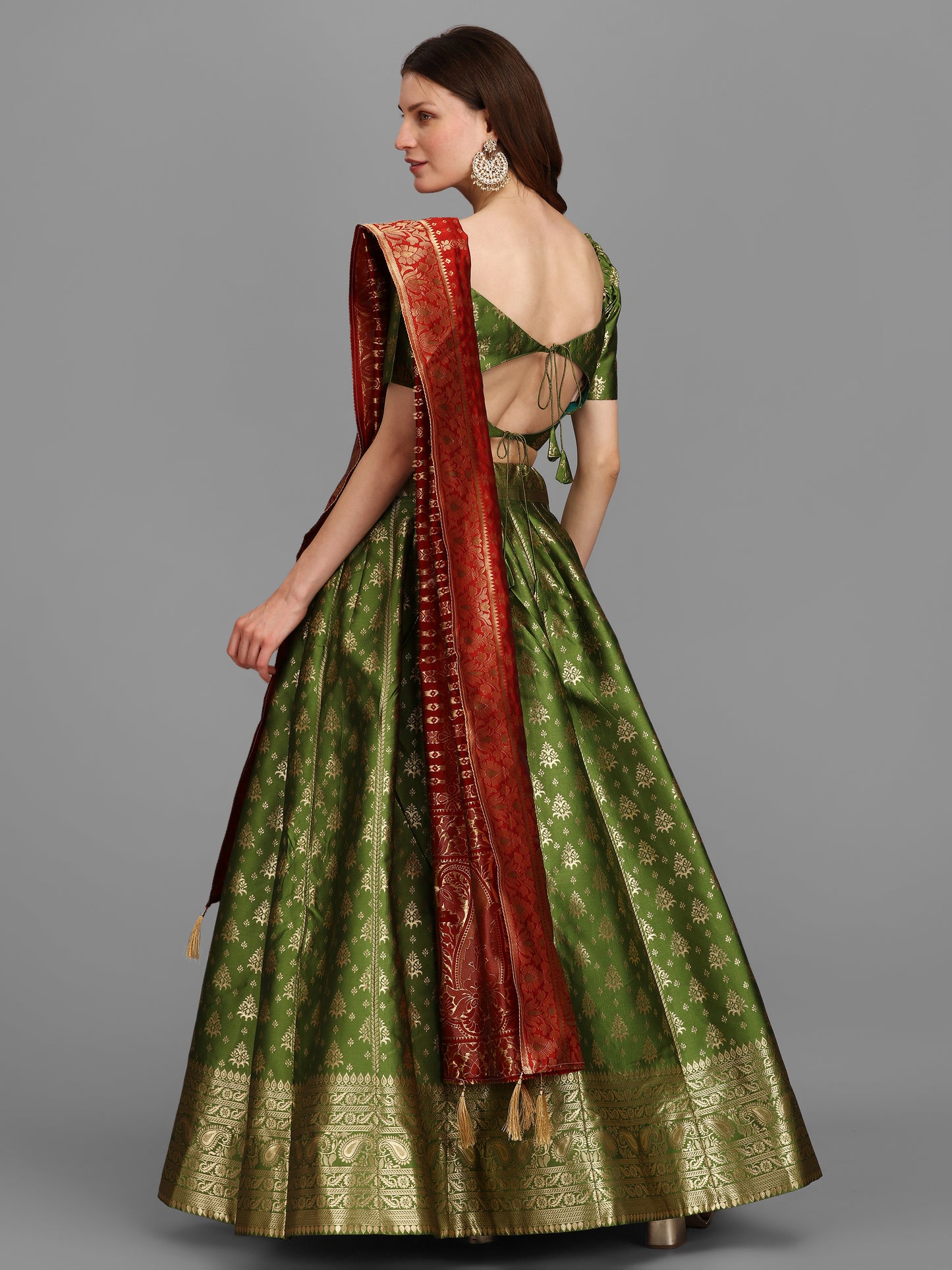 Women Self Design Light Green Lehenga Choli