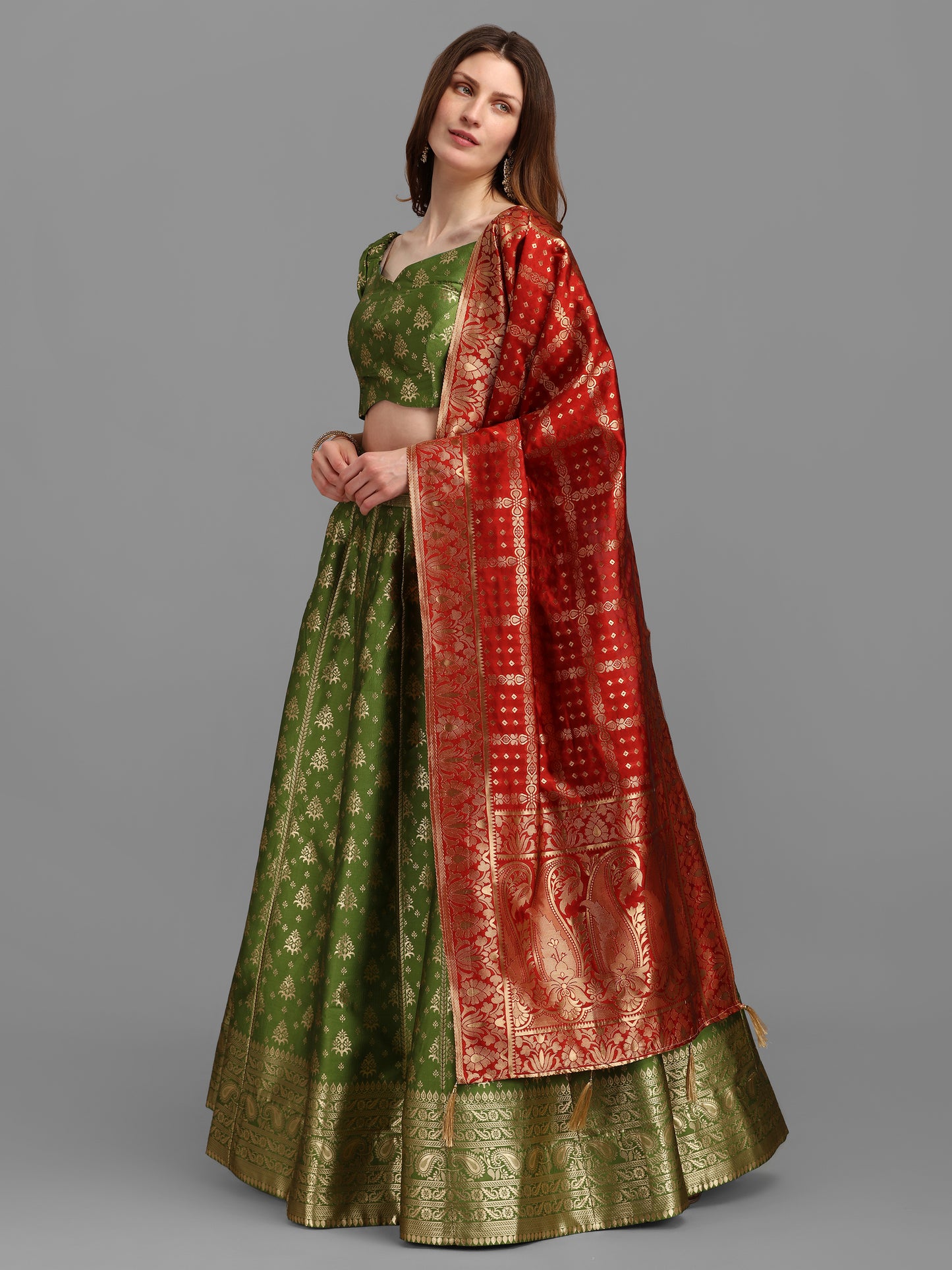 Women Self Design Light Green Lehenga Choli