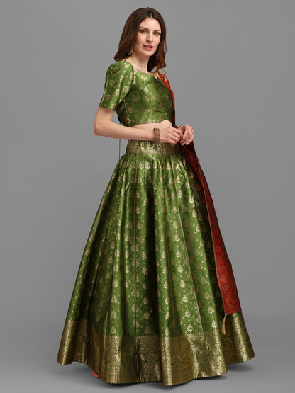 Women Self Design Light Green Lehenga Choli