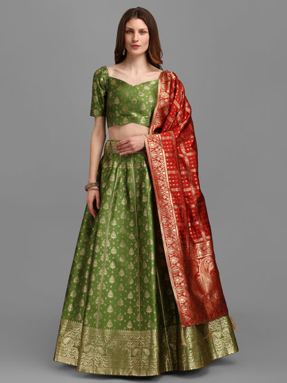 Women Self Design Light Green Lehenga Choli