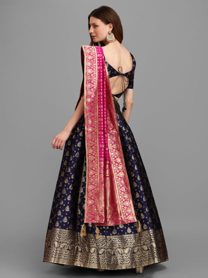 Women Self Design Blue Lehenga Choli