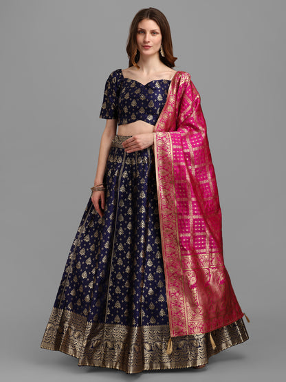 Women Self Design Blue Lehenga Choli