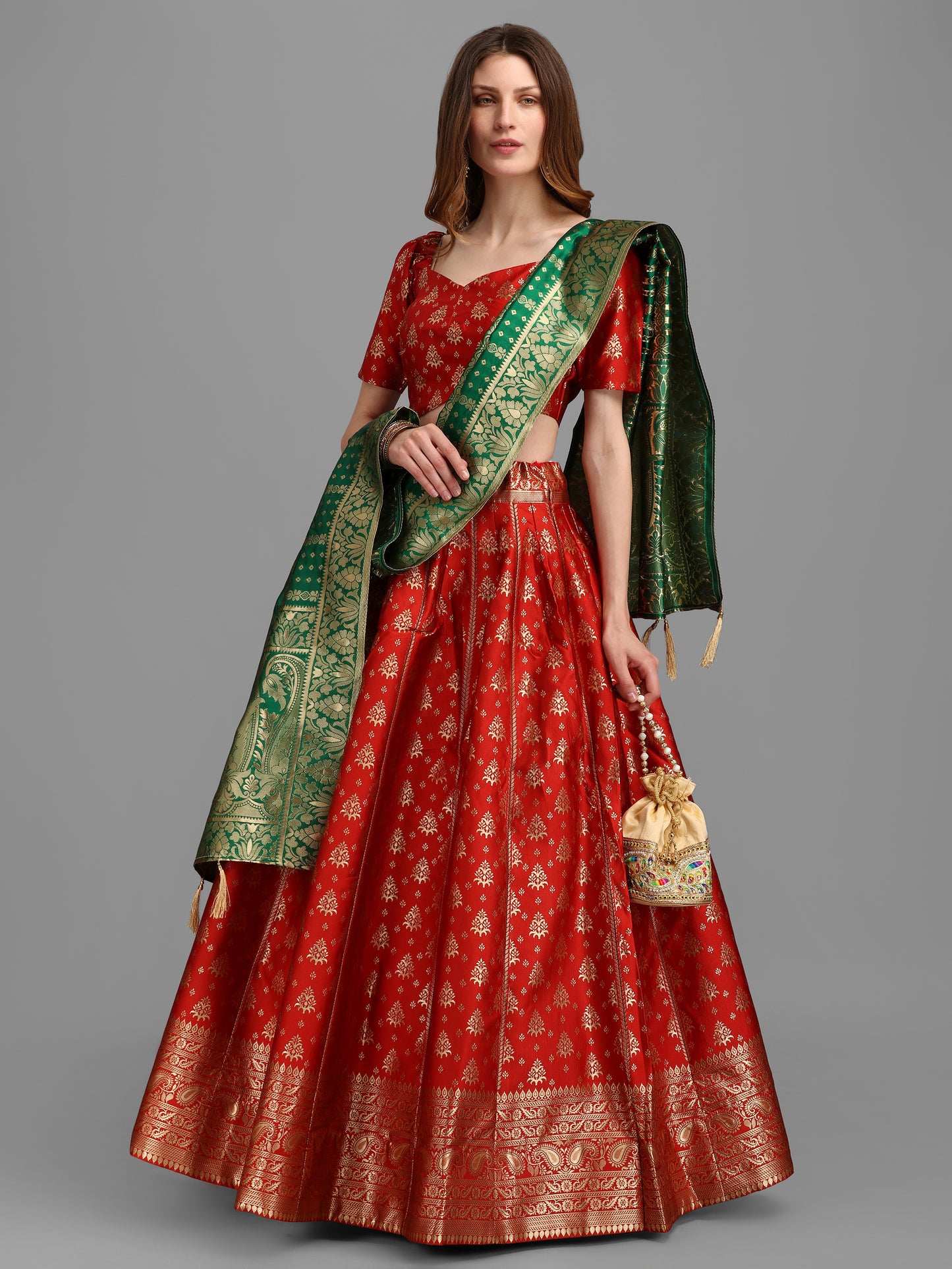 Women Self Design Red Lehenga Choli