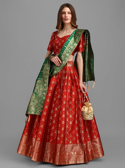 Women Self Design Red Lehenga Choli