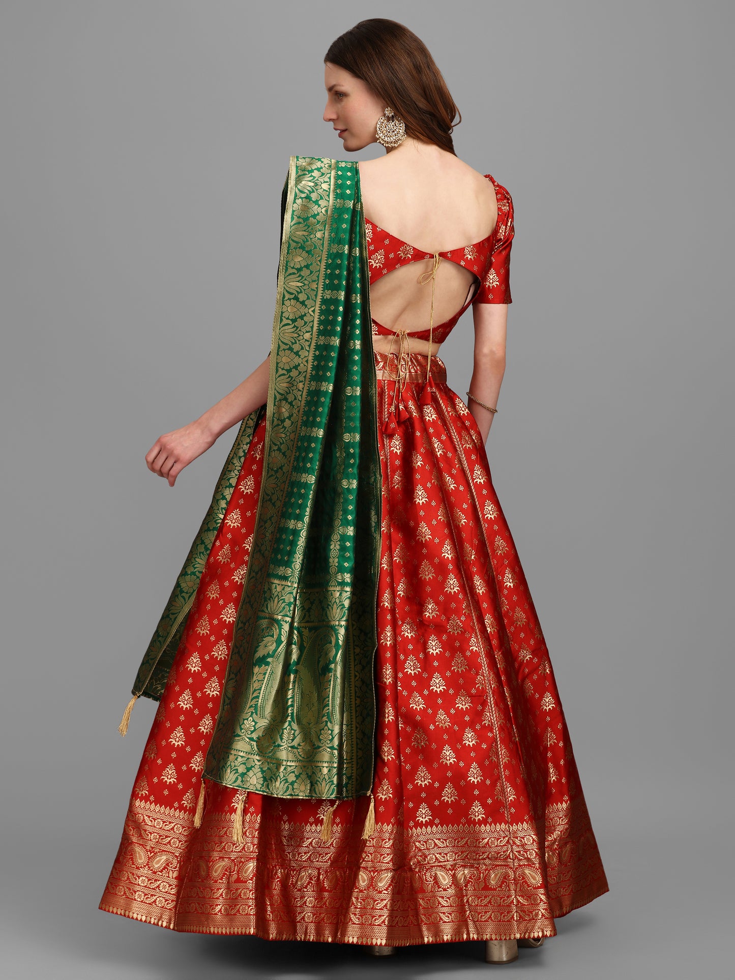 Women Self Design Red Lehenga Choli