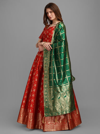 Women Self Design Red Lehenga Choli