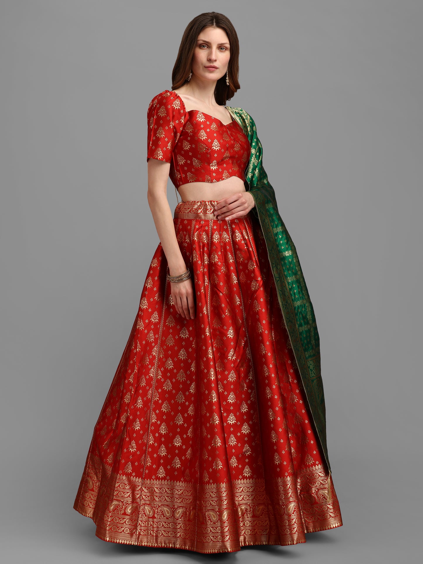 Women Self Design Red Lehenga Choli