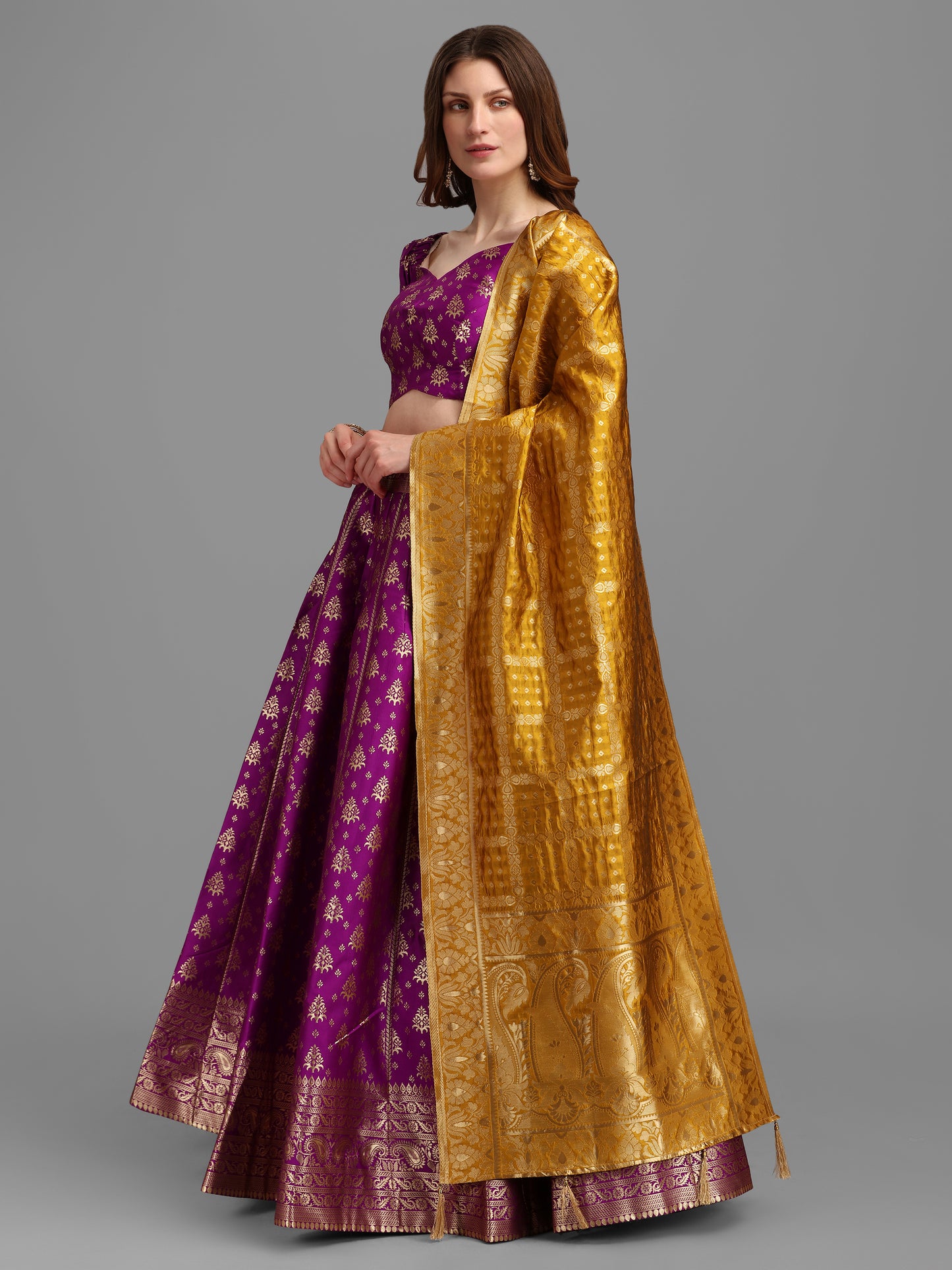 Women Self Design Purple Lehenga Choli