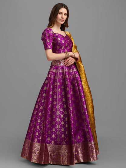 Women Self Design Purple Lehenga Choli