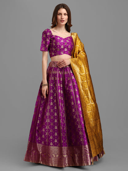 Women Self Design Purple Lehenga Choli