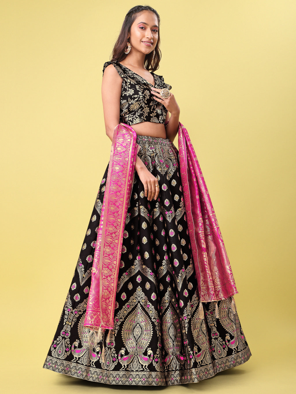 Women Black Printed Lehenga Choli