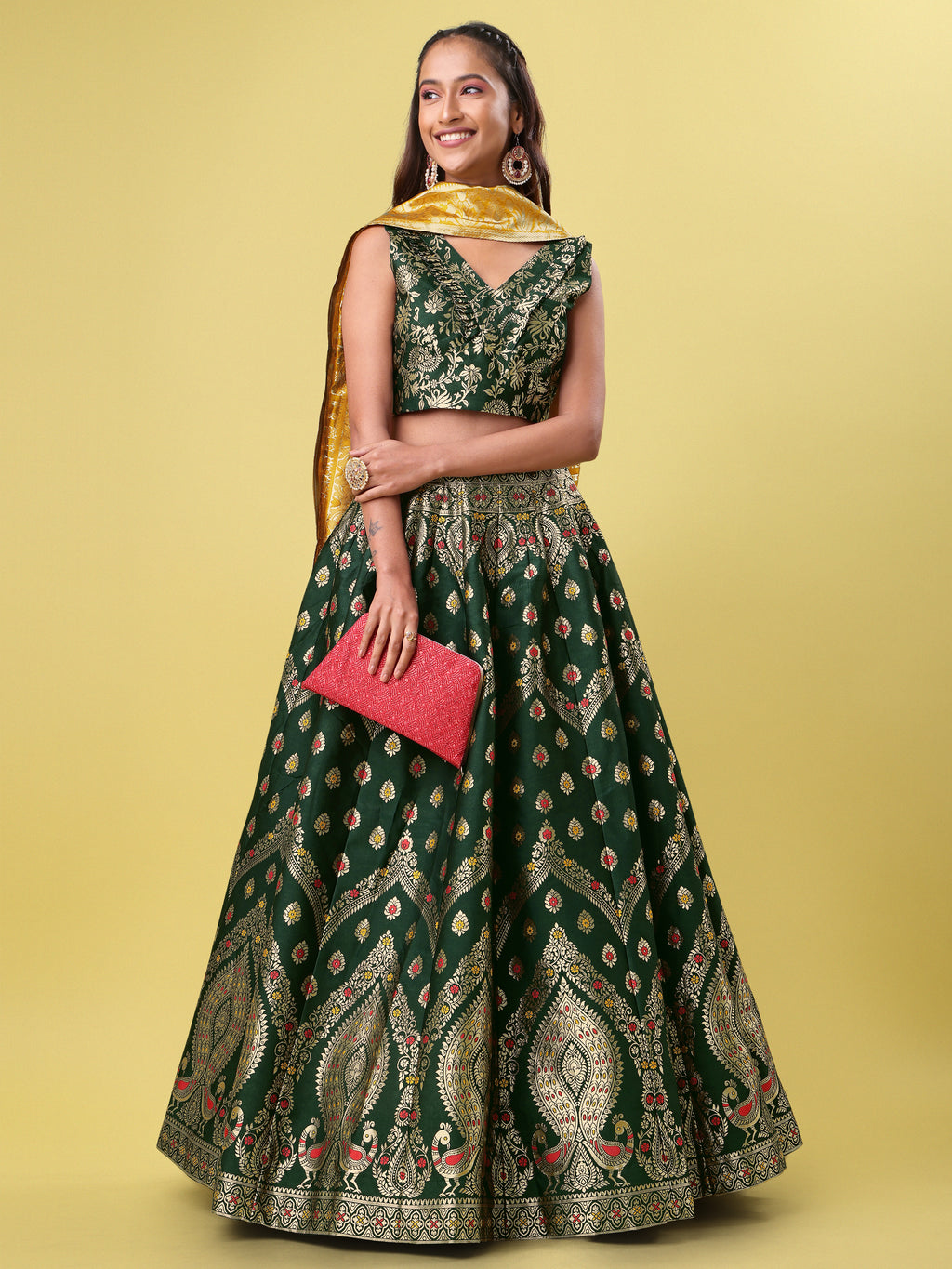 Women Green Printed Lehenga Choli