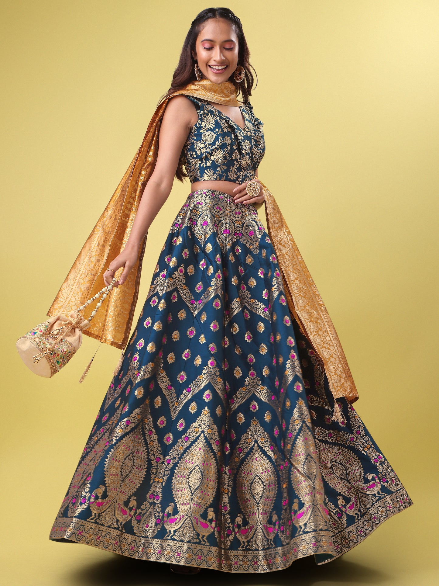 Women Rama Printed Lehenga Choli