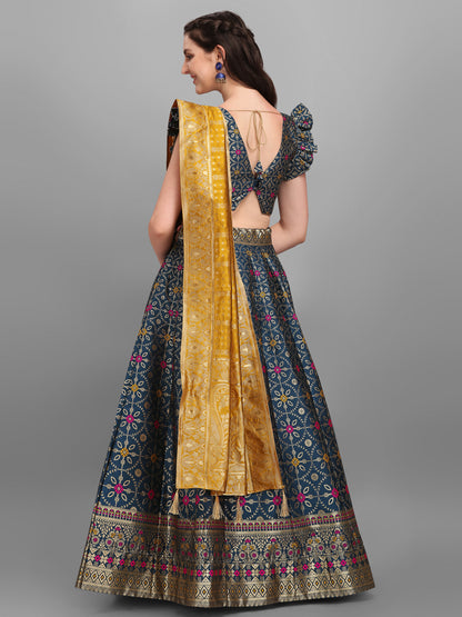 Women Jacquard Rama Printed Lehenga Choli