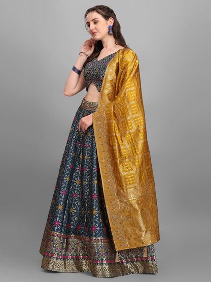 Women Jacquard Rama Printed Lehenga Choli