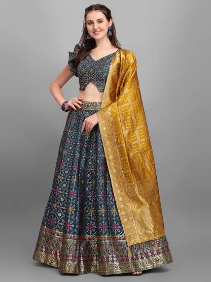 Women Jacquard Rama Printed Lehenga Choli