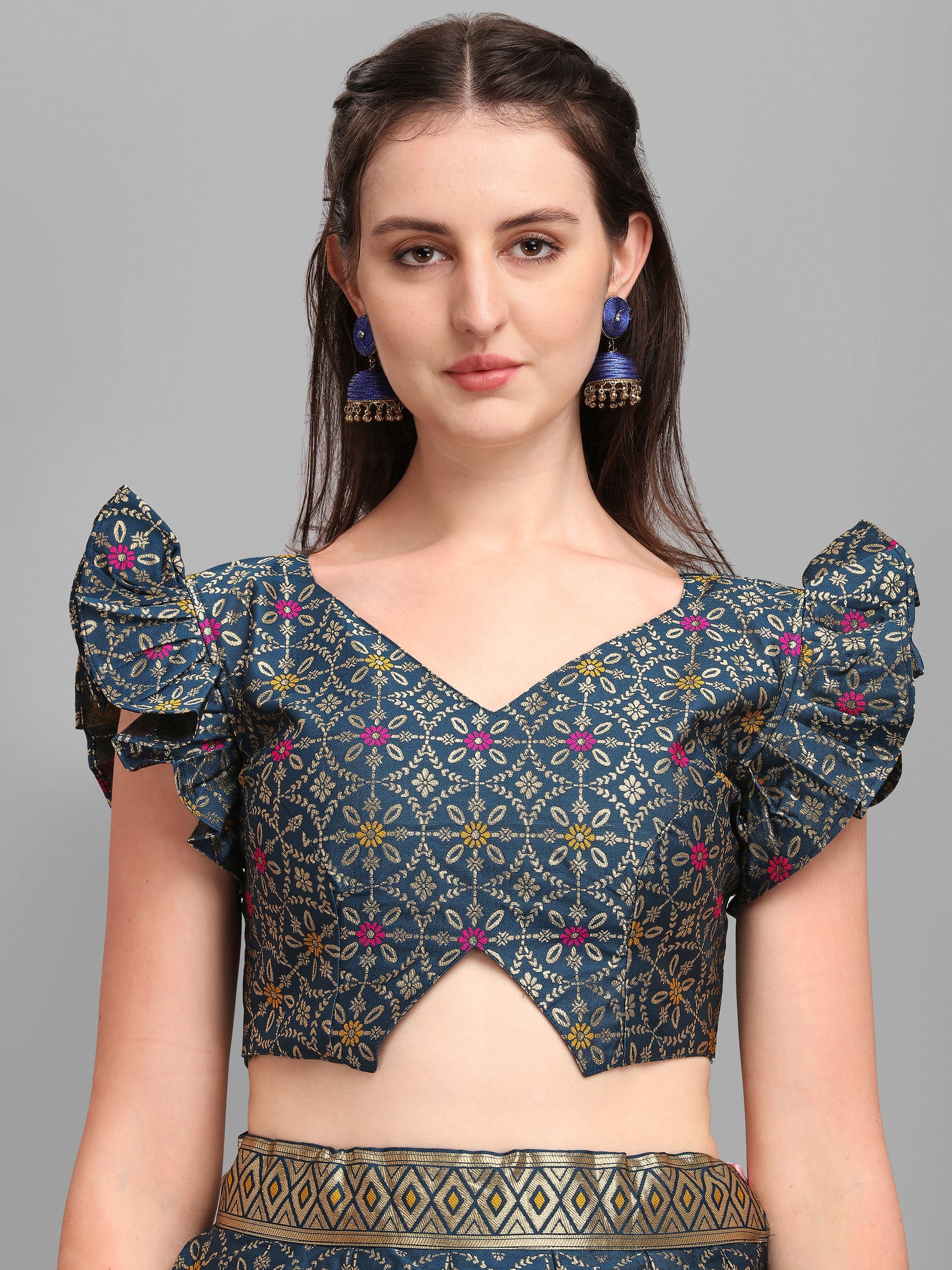 Women Jacquard Rama Printed Lehenga Choli