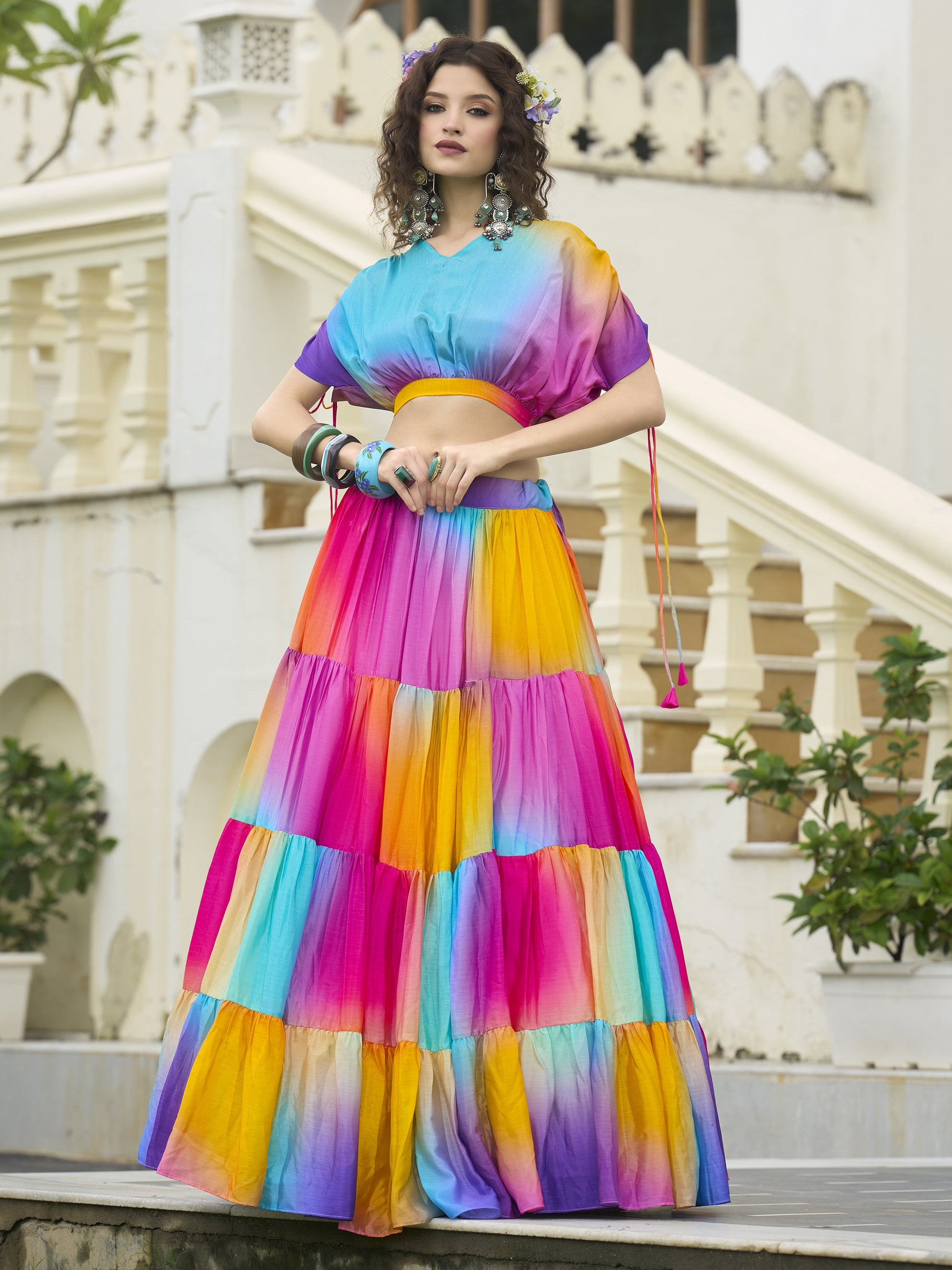 Women's Multi Chinon Lehengas