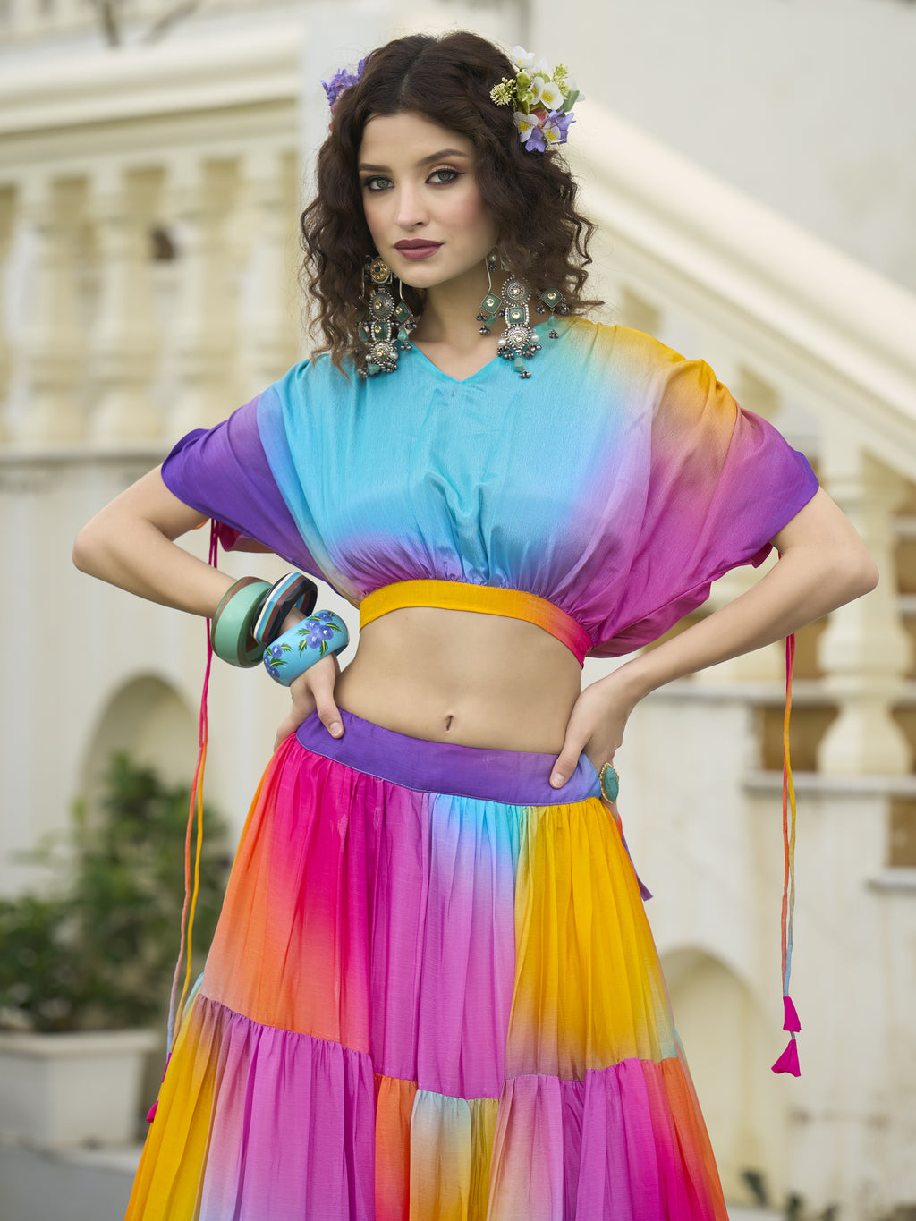 Women's Multi Chinon Lehengas