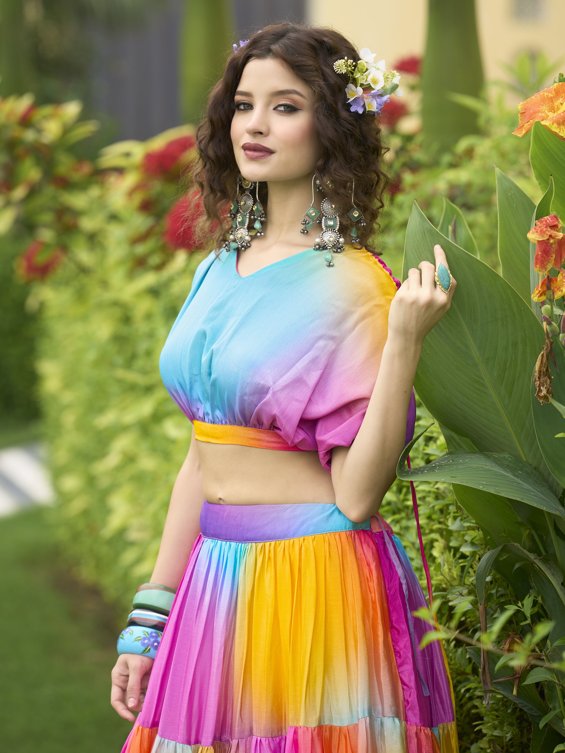 Women's Multi Chinon Lehengas