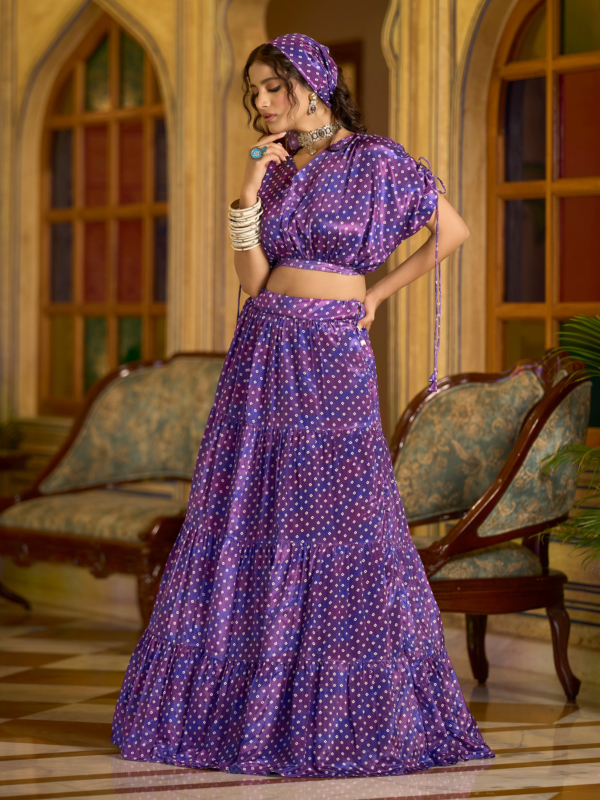 Women's Purple Chinon Lehengas