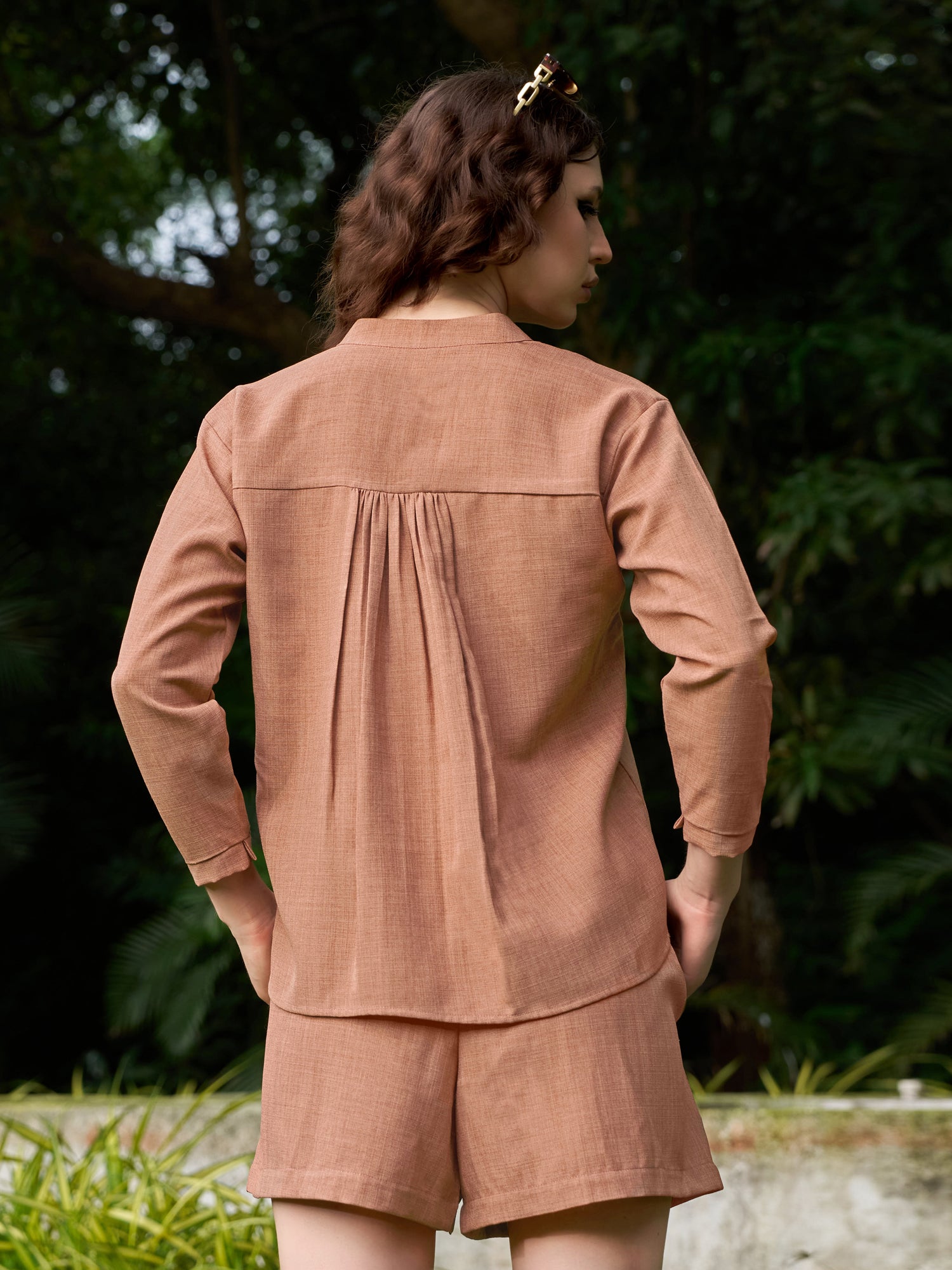 Women Shirt Style Stylished Mandarin Collar Emblished Round Embroidary Top