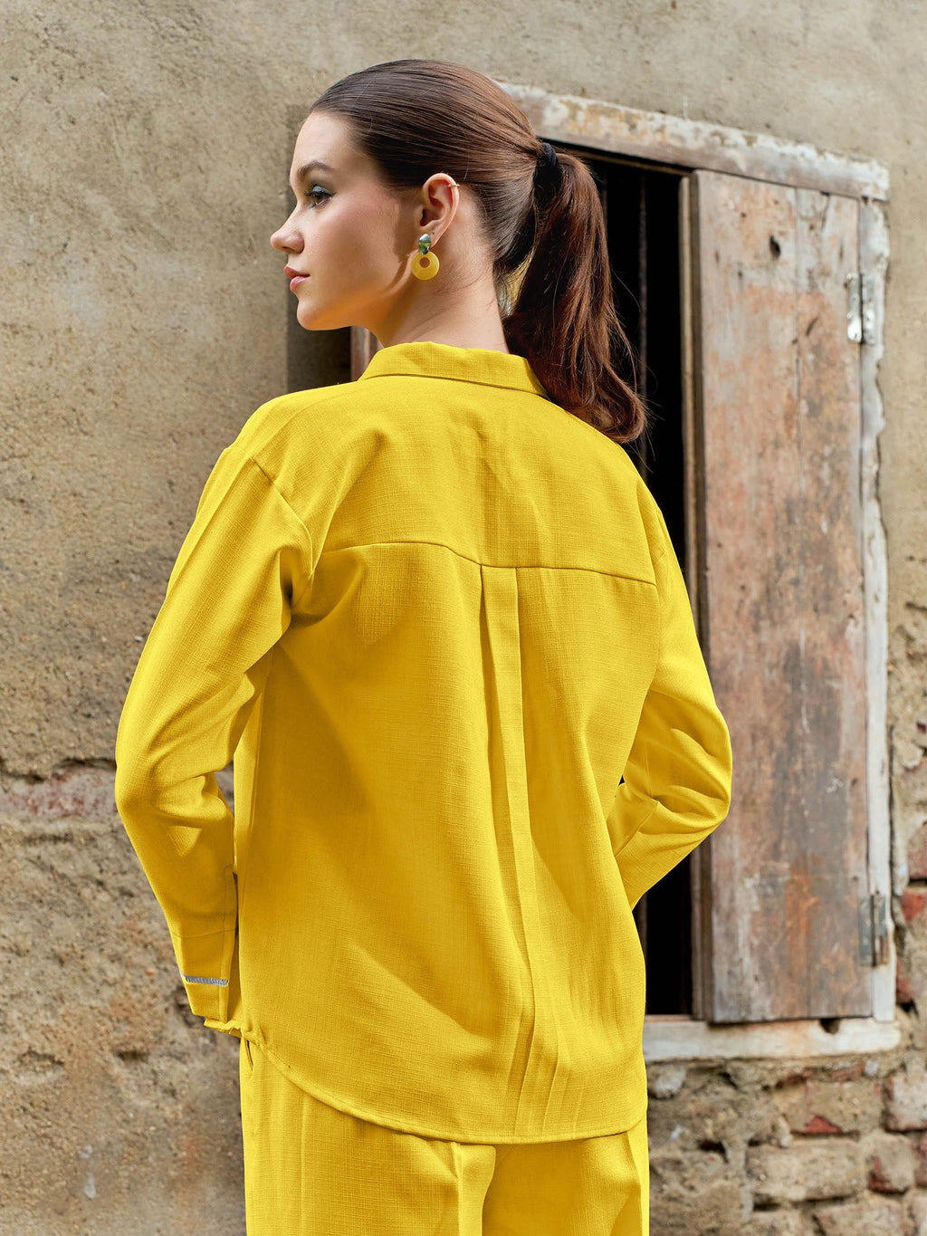 Women's Shirt Style Stylished Shirt Collar Lace Inserts Round Emblished Shirt