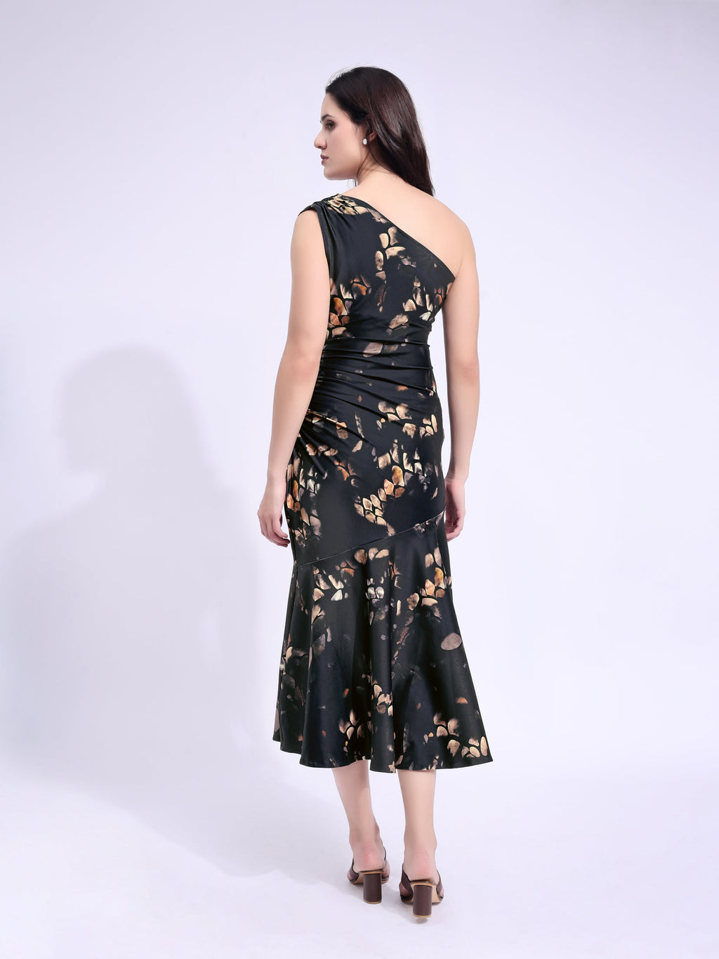 Women's Black Printed Midi Sleeveless Dress