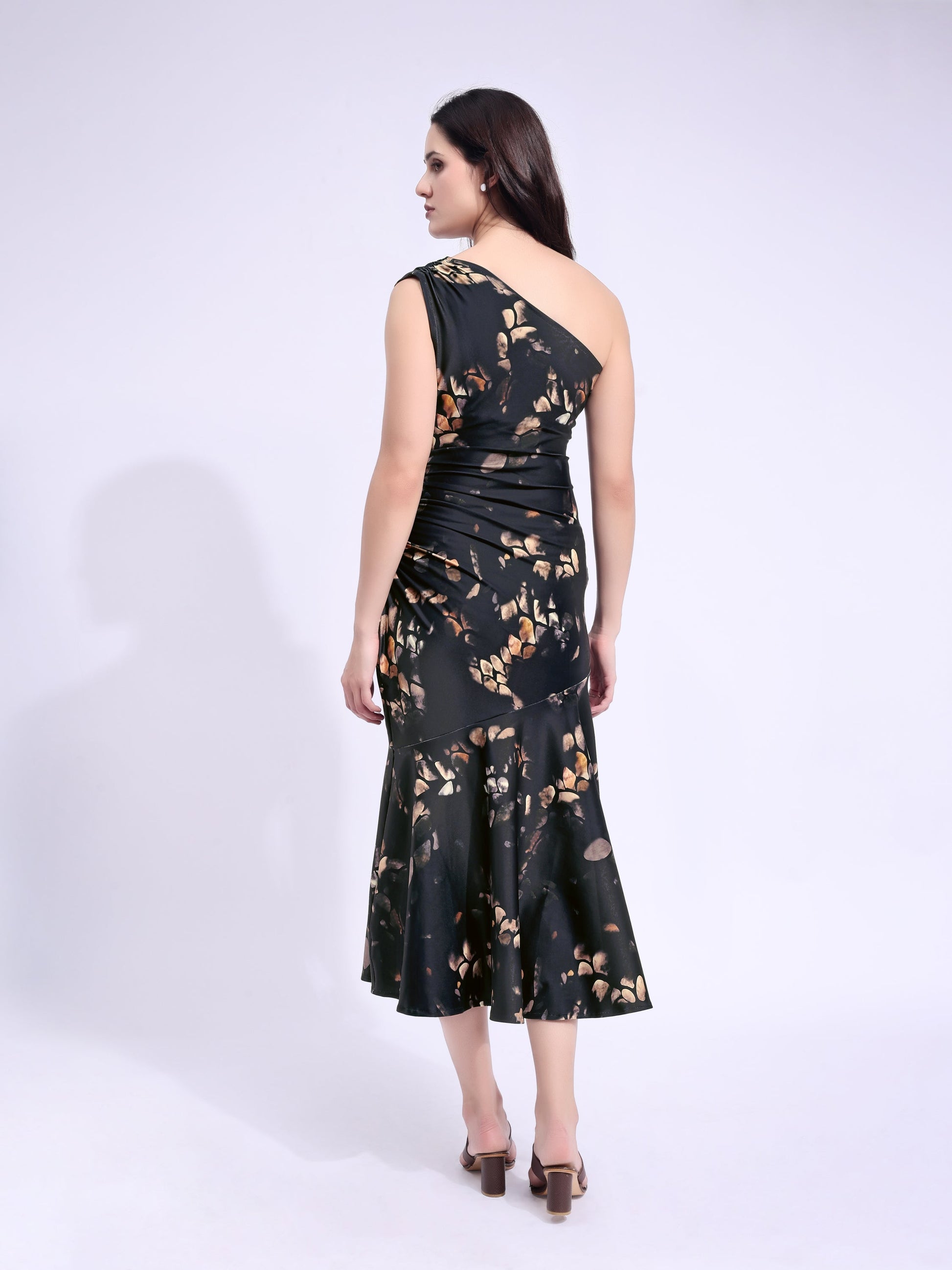 Women's Black Printed Midi Sleeveless Dress