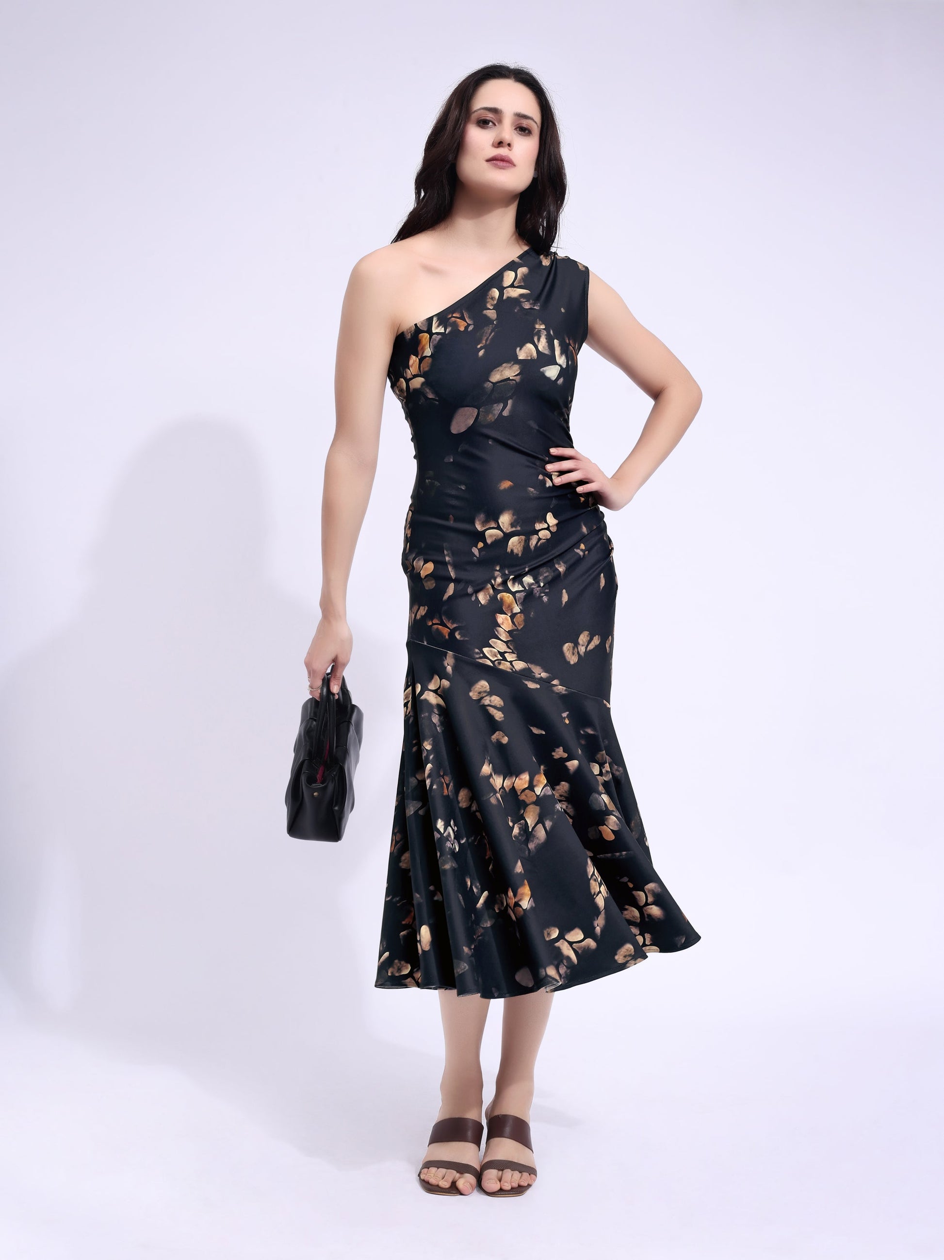 Women's Black Printed Midi Sleeveless Dress