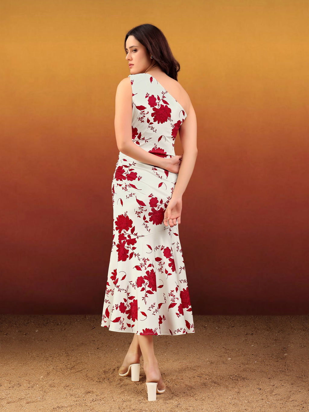 Women's Off White Printed Midi Sleeveless Dress