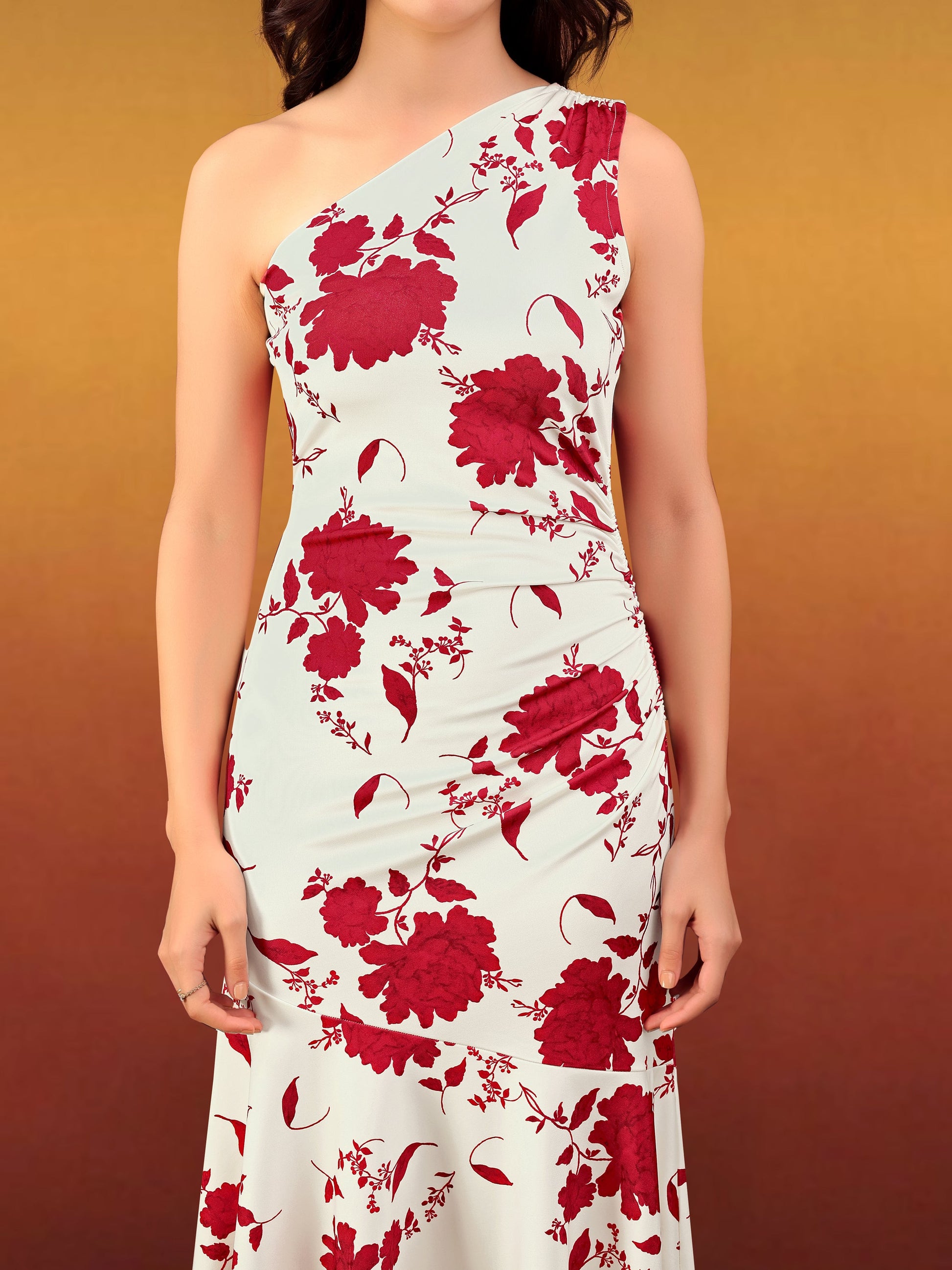 Women's Off White Printed Midi Sleeveless Dress