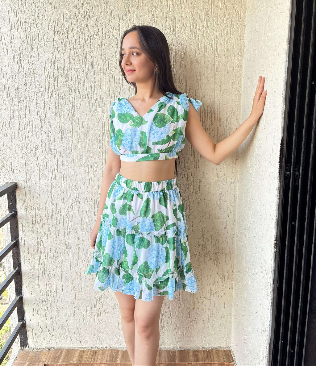 Women's Purple Sleeveless V-Neck Top & Skirt Sets