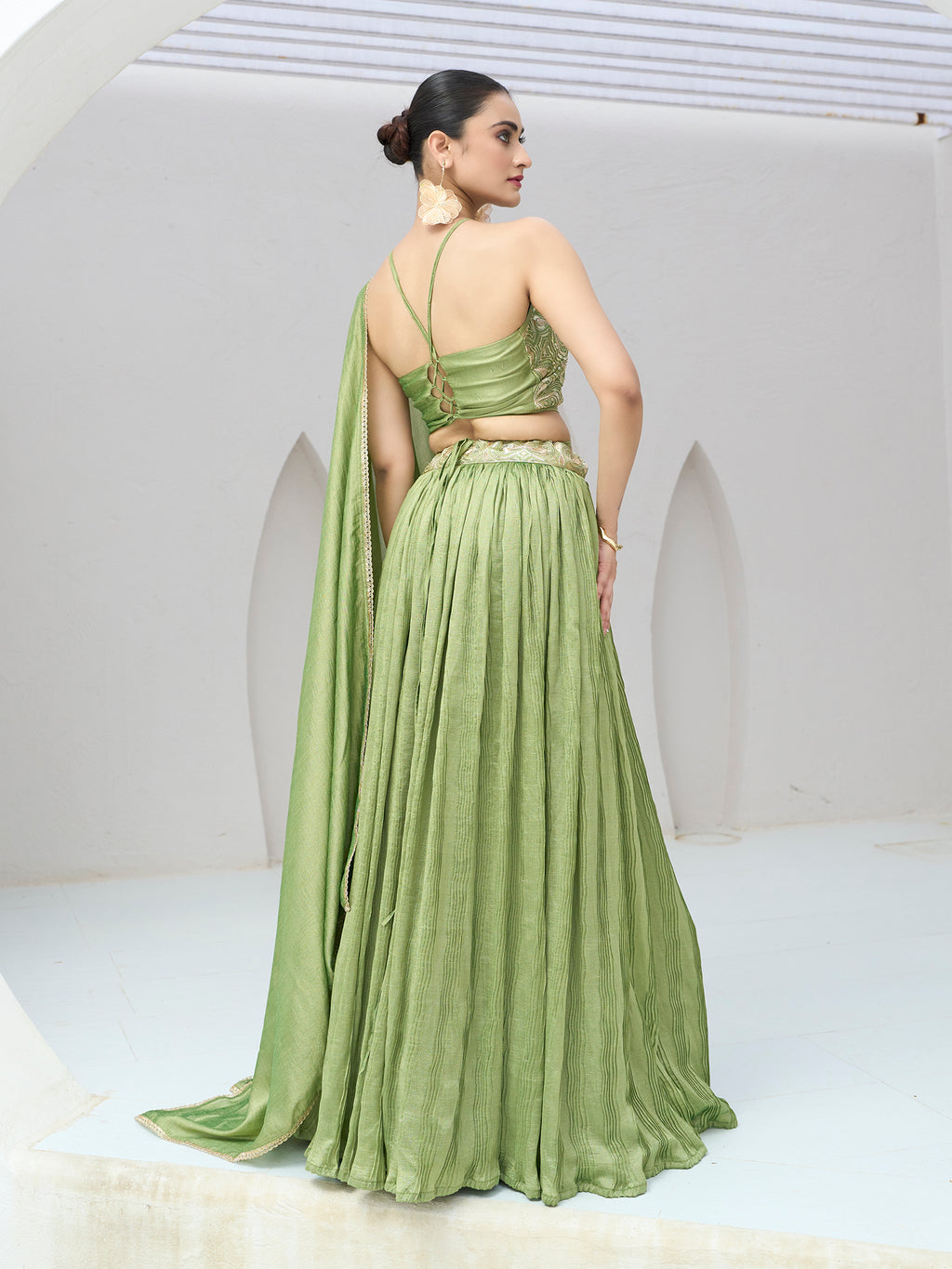Women's Lime Silk Crape Lehengas
