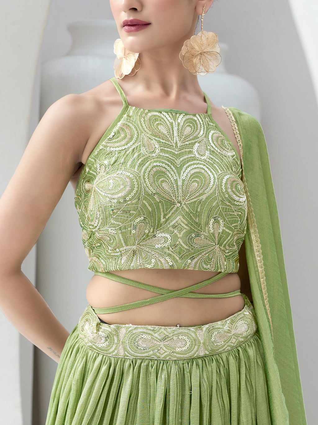 Women's Lime Silk Crape Lehengas