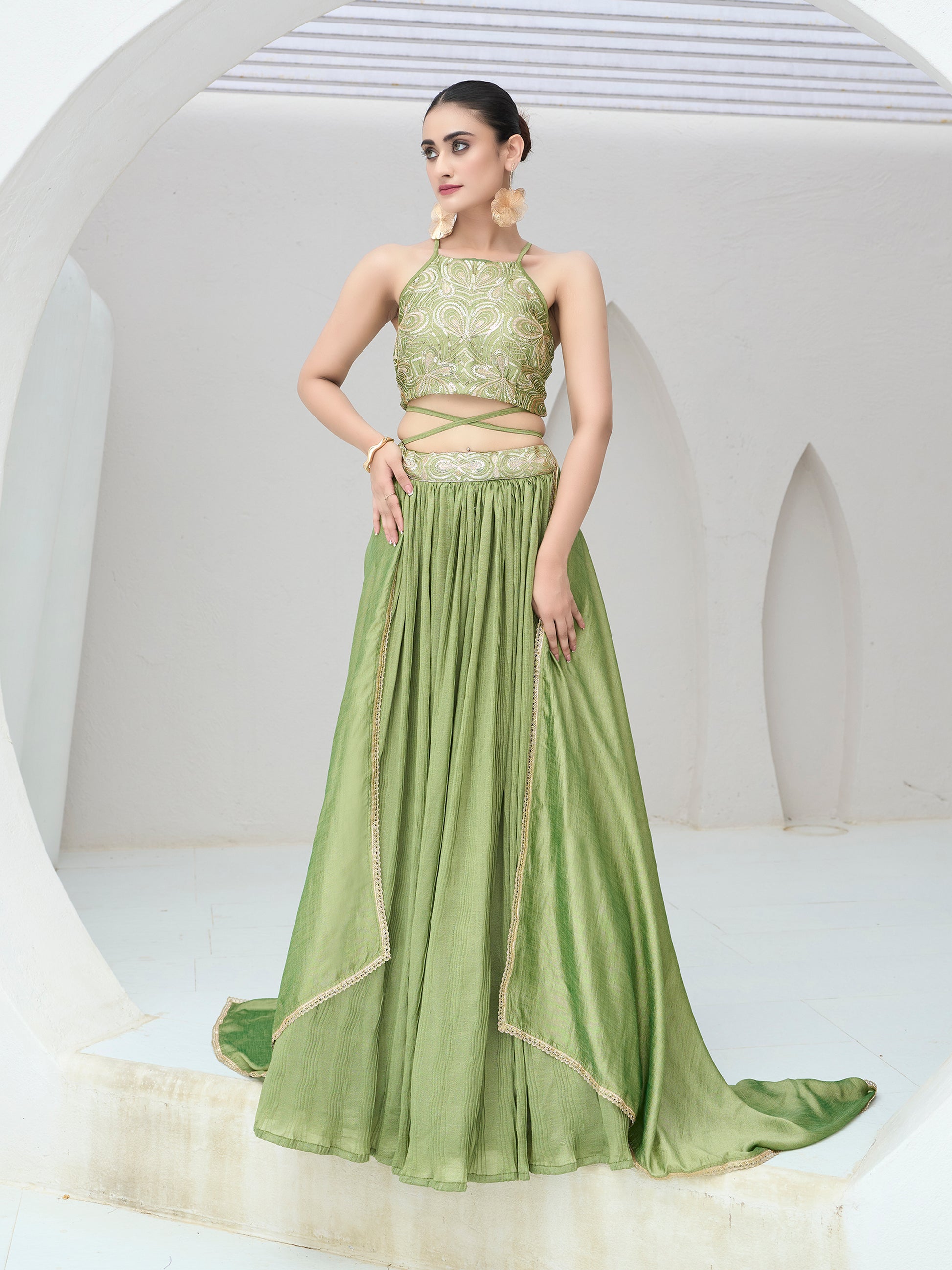 Women's Lime Silk Crape Lehengas