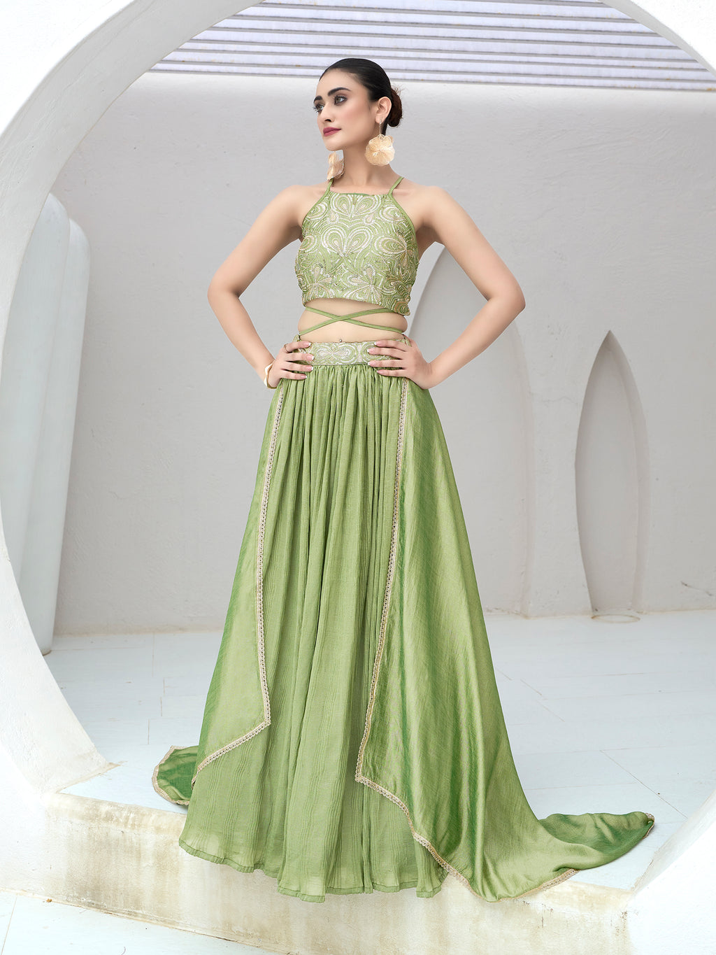 Women's Lime Silk Crape Lehengas