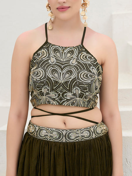 Yashi-Olive Olive Lehenga Choli