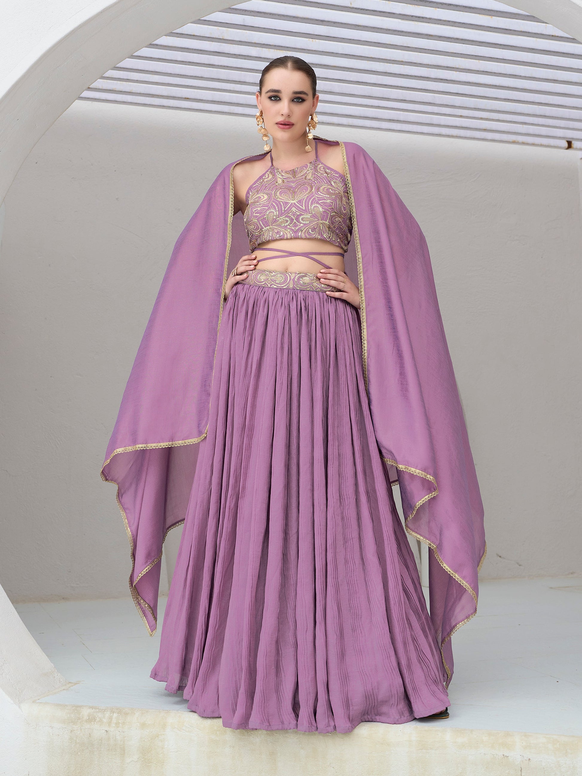 Women's Purple Silk Crape Lehengas