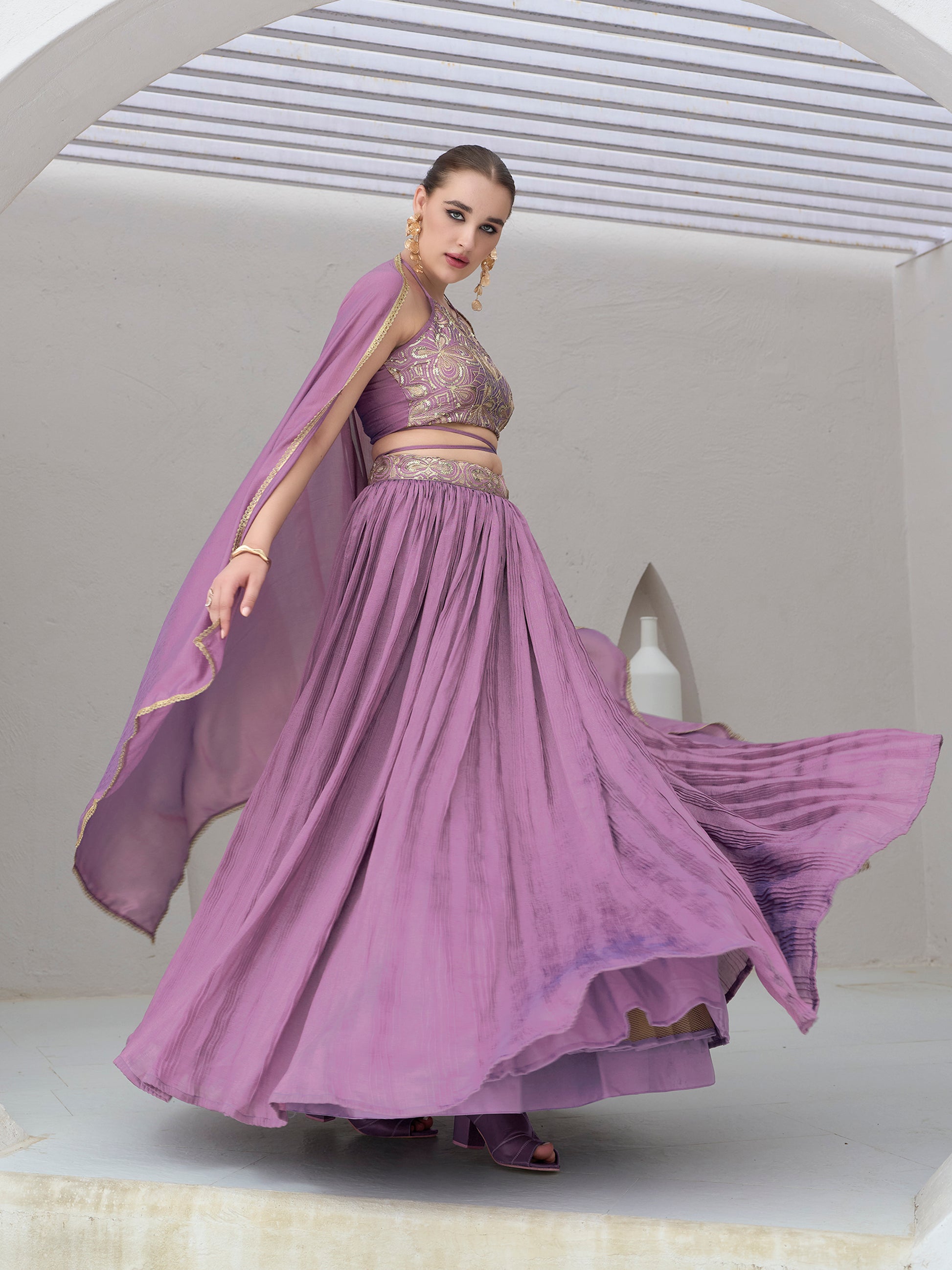 Women's Purple Silk Crape Lehengas