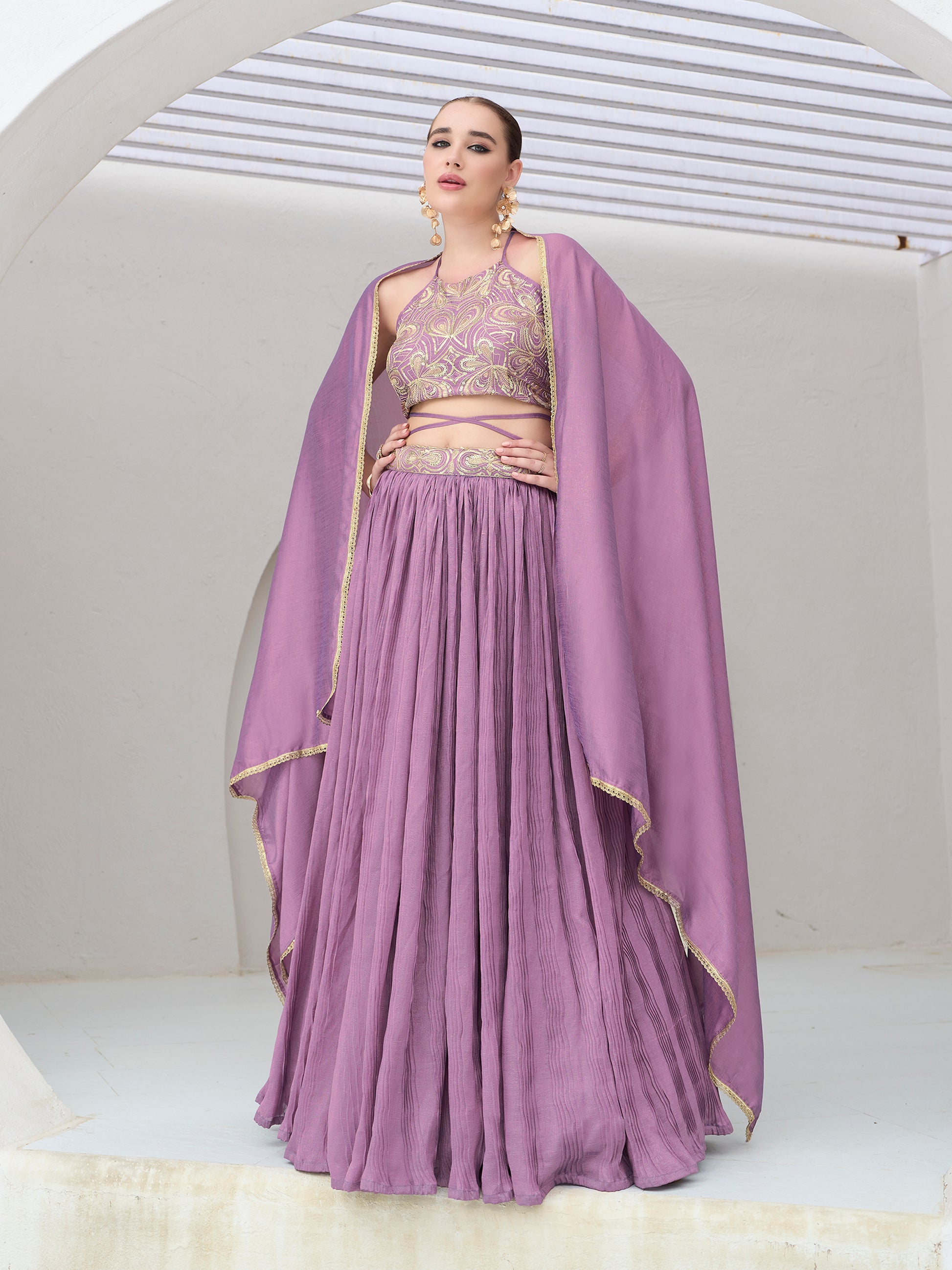 Women's Purple Silk Crape Lehengas