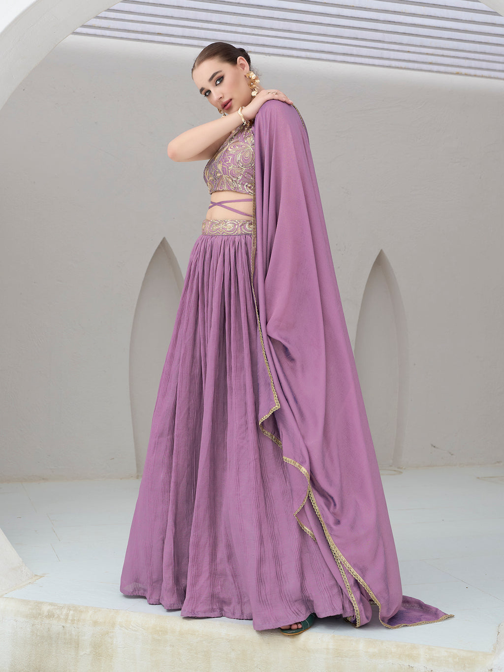 Women's Purple Silk Crape Lehengas
