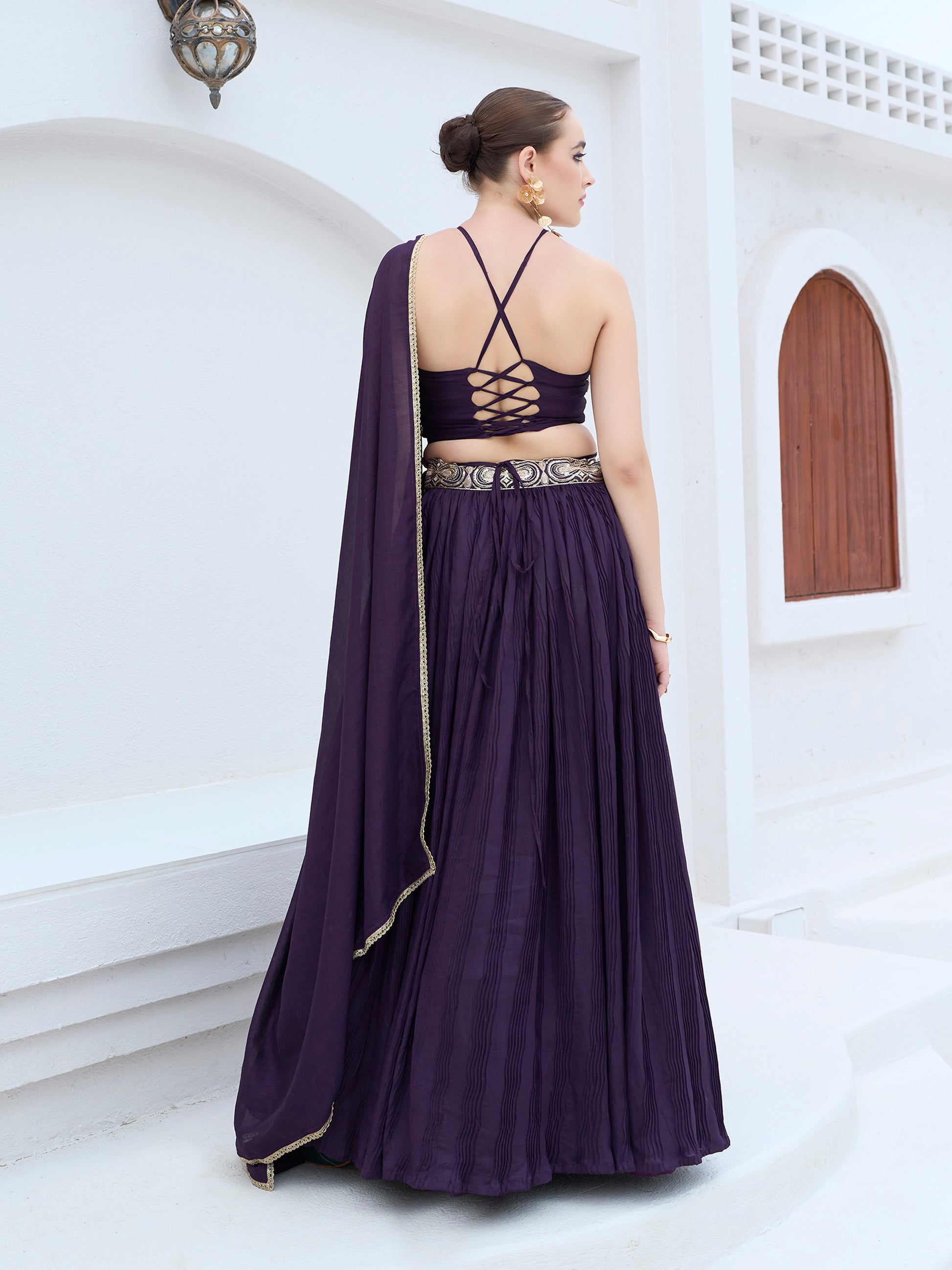 Women's Wine Silk Crape Lehengas