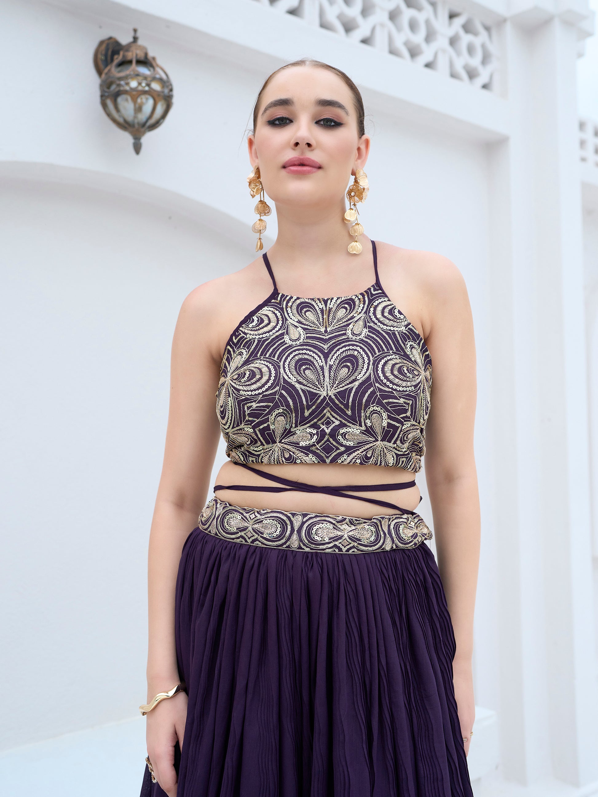 Women's Wine Silk Crape Lehengas