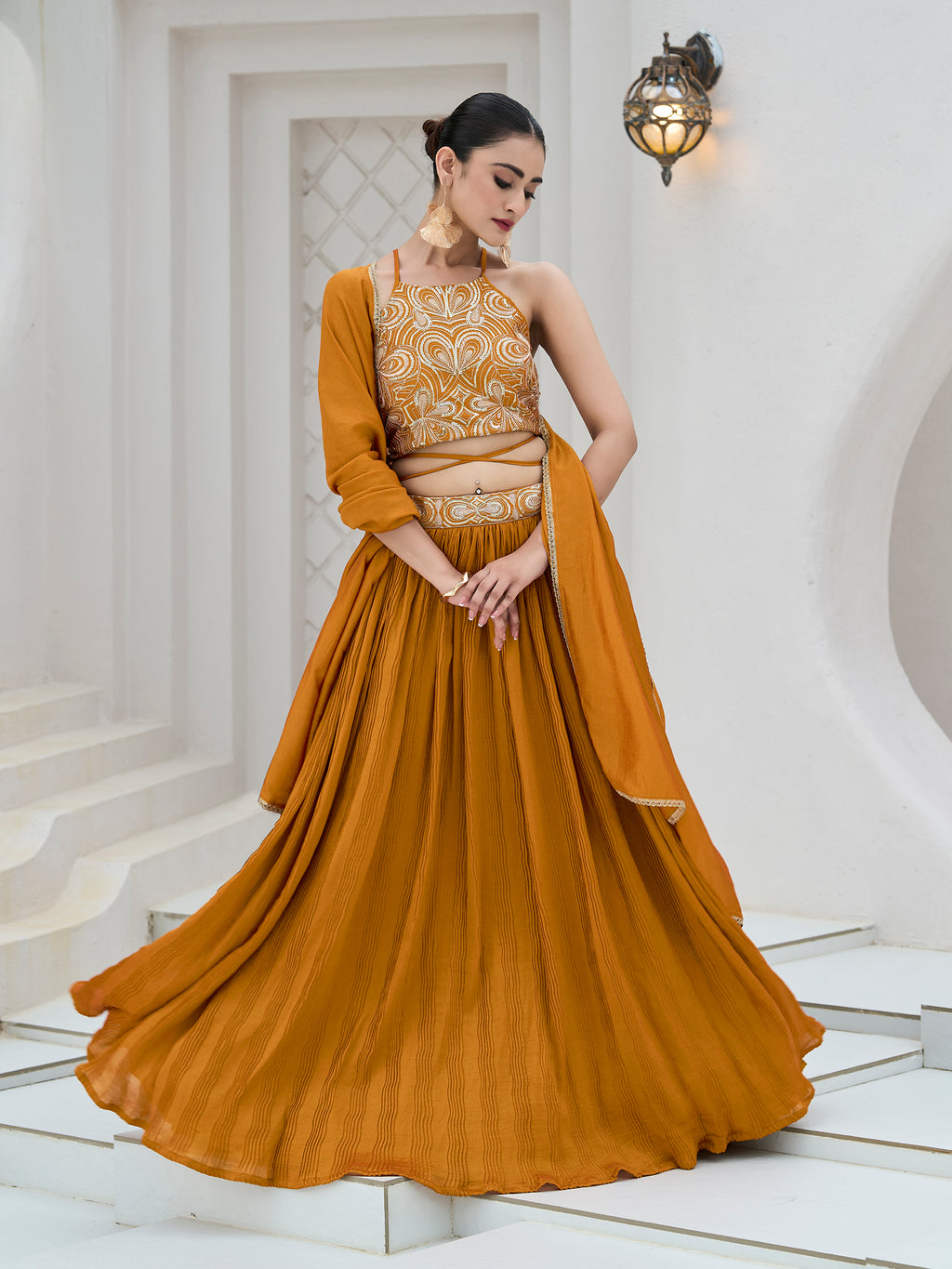 Women's Yellow Silk Crape Lehengas