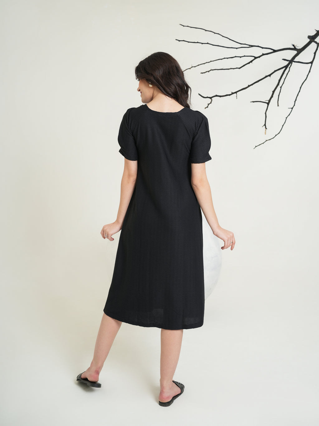 Round Neck A-Line Midi Dress