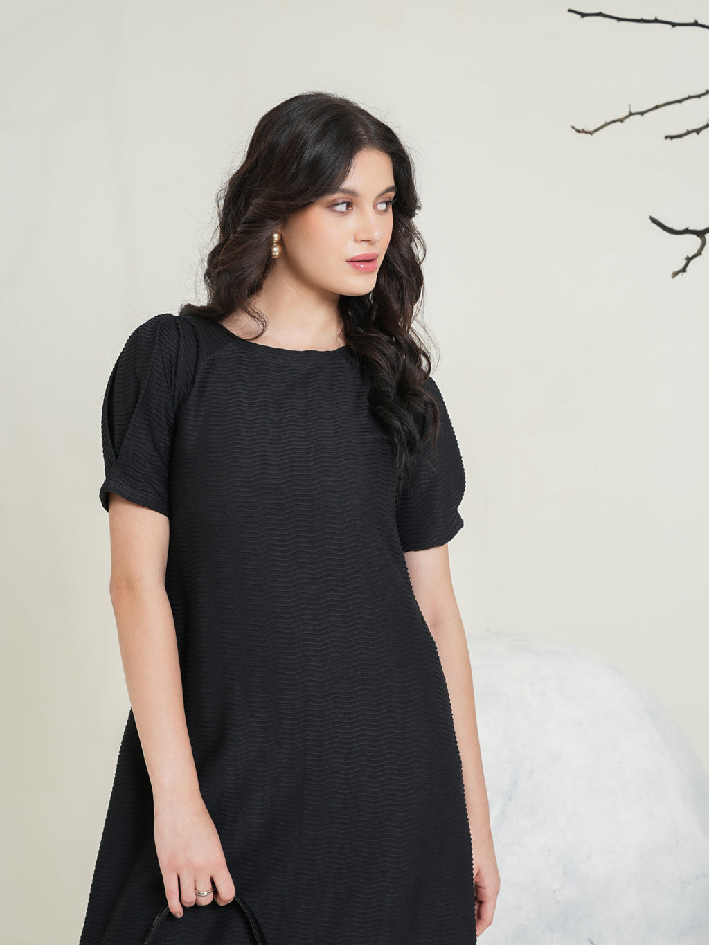 Round Neck A-Line Midi Dress
