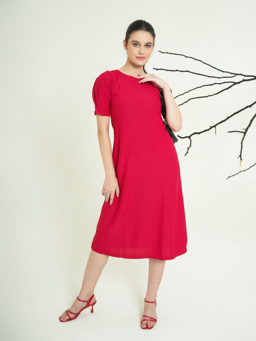 A-Line Round Neck Midi Dress