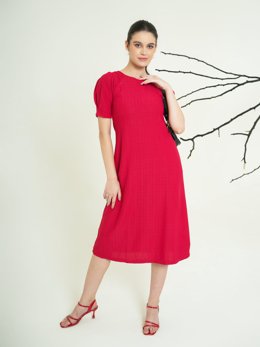 A-Line Round Neck Midi Dress