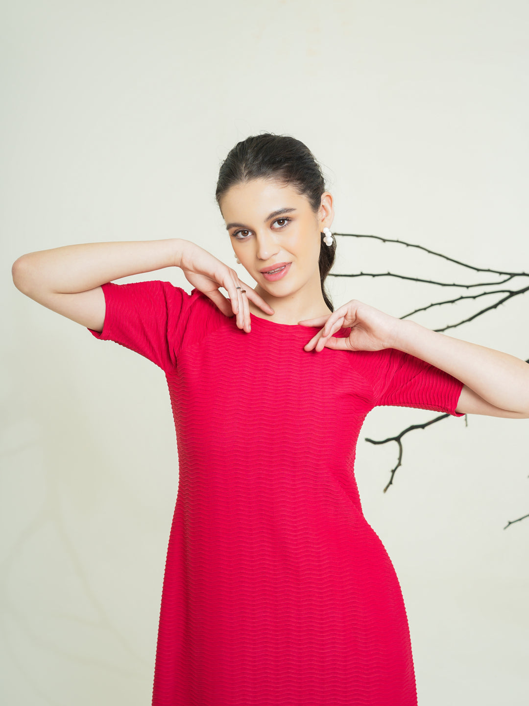 A-Line Round Neck Midi Dress